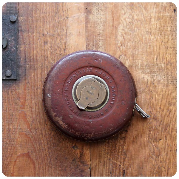 イギリス アンティーク メジャー/革製ケース/巻尺/真鍮/レザー