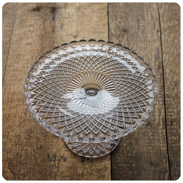イギリス アンティーク ガラスケーキスタンド コンポート皿 プレス
