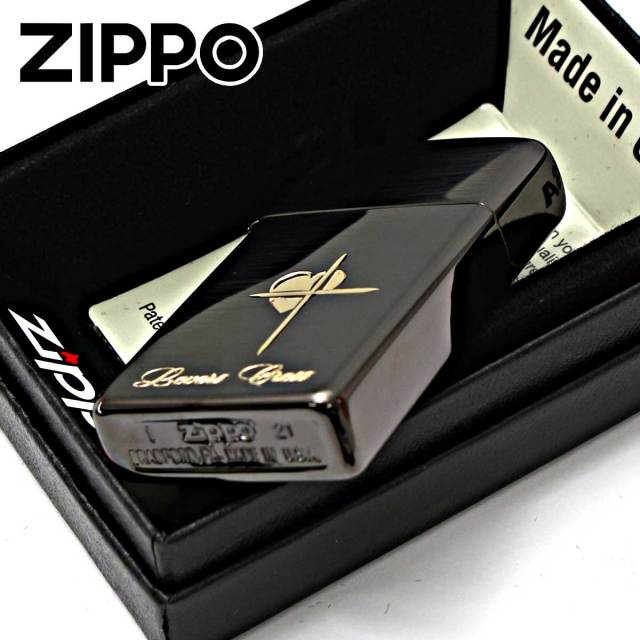 Zippo ジッポー ラバーズ クロス スリム ハート 黒サテーナ＆金 Lovers