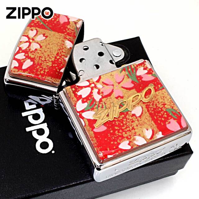 Zippo ジッポー 友禅和紙 伝統 和柄 ジッポ ロゴ 桜 赤 1201S915