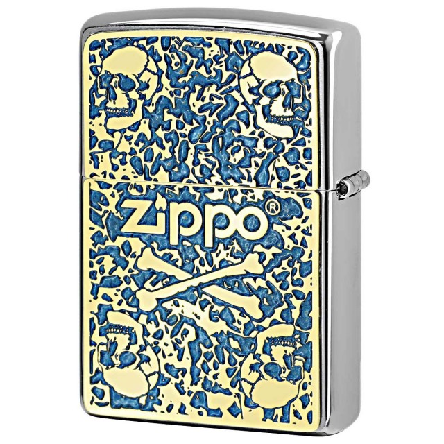 Zippo ジッポー スカル ドクロ 骸骨 Skull ブルー ＃200 ゴールド