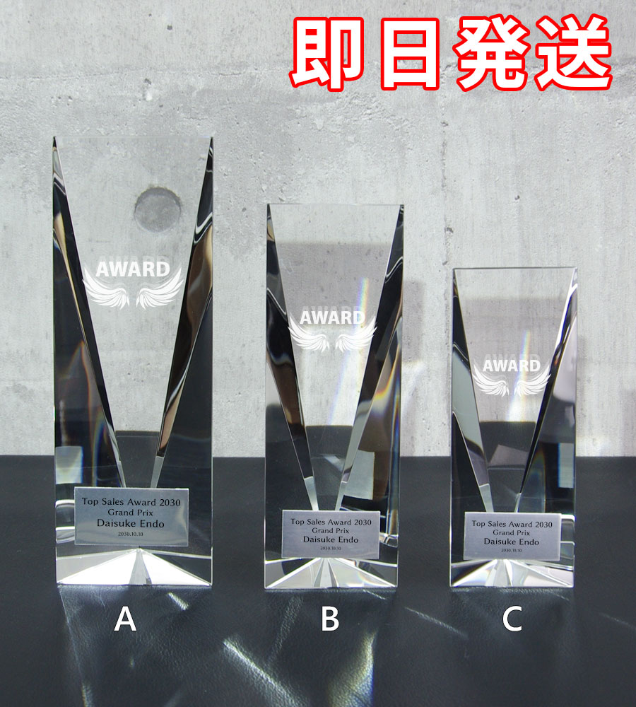 クリスタルトロフィー AWARDロゴ+プレート《XC-PL-0143_Cサイズ》(高さ