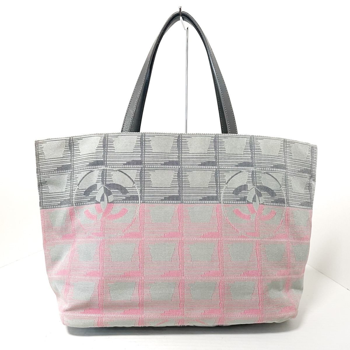 シャネル/トートバッグ/ニュートラベルライントートMM/グレー×ピンク