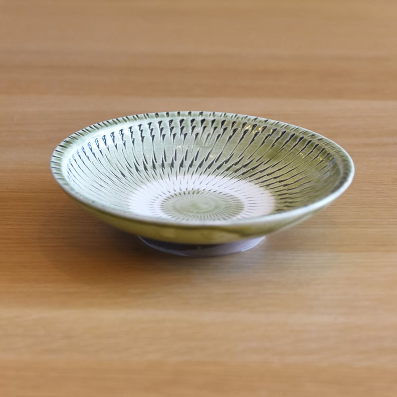小鹿田焼 坂本庸一窯 5寸皿 緑 和食器 民藝 飛び鉋 釉薬 プレート 器