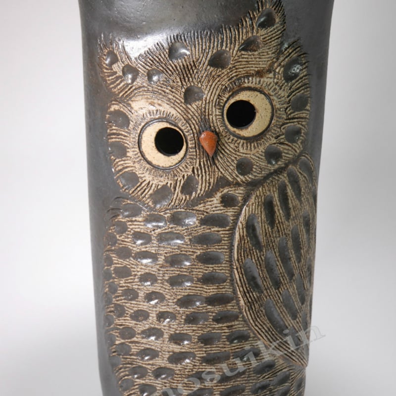 黒マットふくろう透し彫傘立 （信楽焼き・陶器・傘立て・梅雨・雨