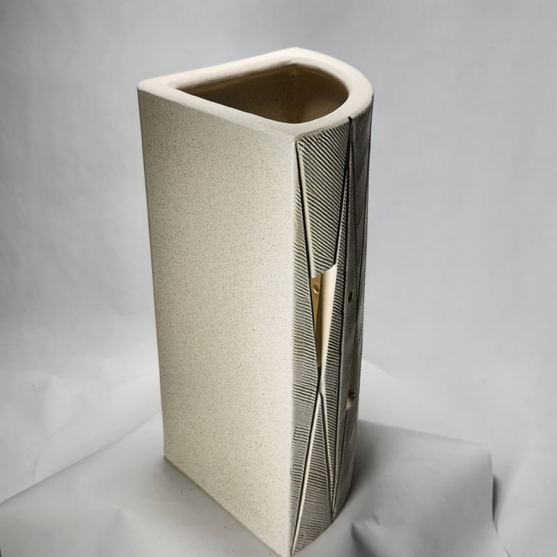 白マット透し彫扇型傘立 （信楽焼き・陶器・傘立て・梅雨・雨・玄関