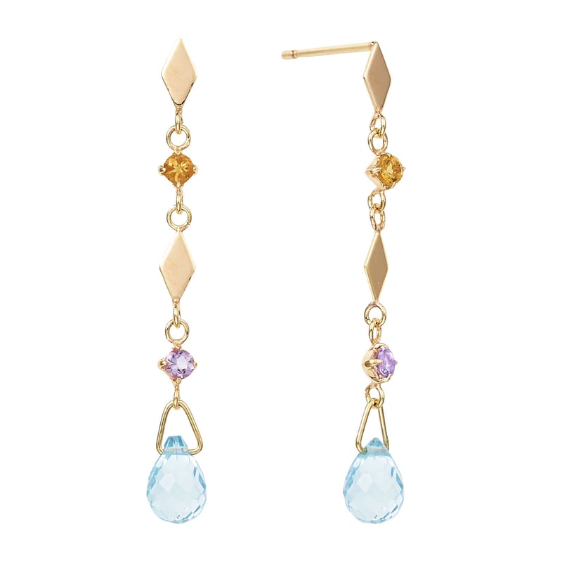 K10YG シトリン／ライトアメジスト／スカイブルートパーズ ピアス