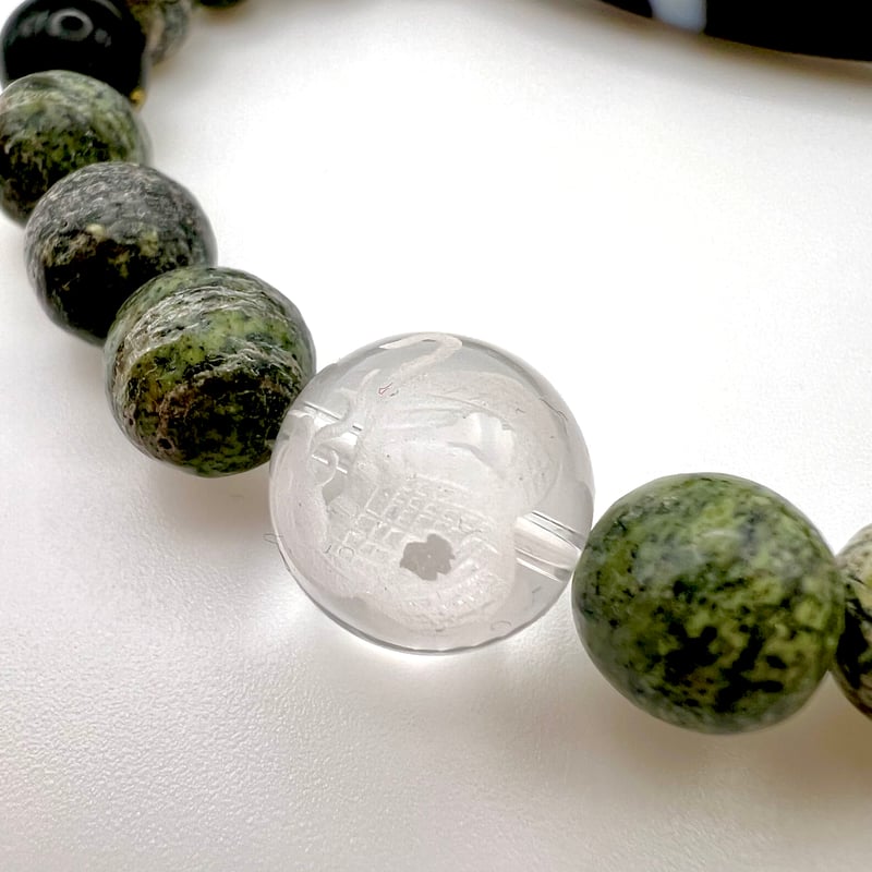 最強の魔除け・金運上昇！】希少・白蛇天珠デザインブレスレット（内周