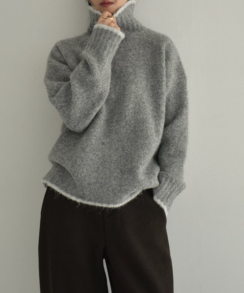 knit-02310 バイカラー ニット トップス ライトベージュ グレー
