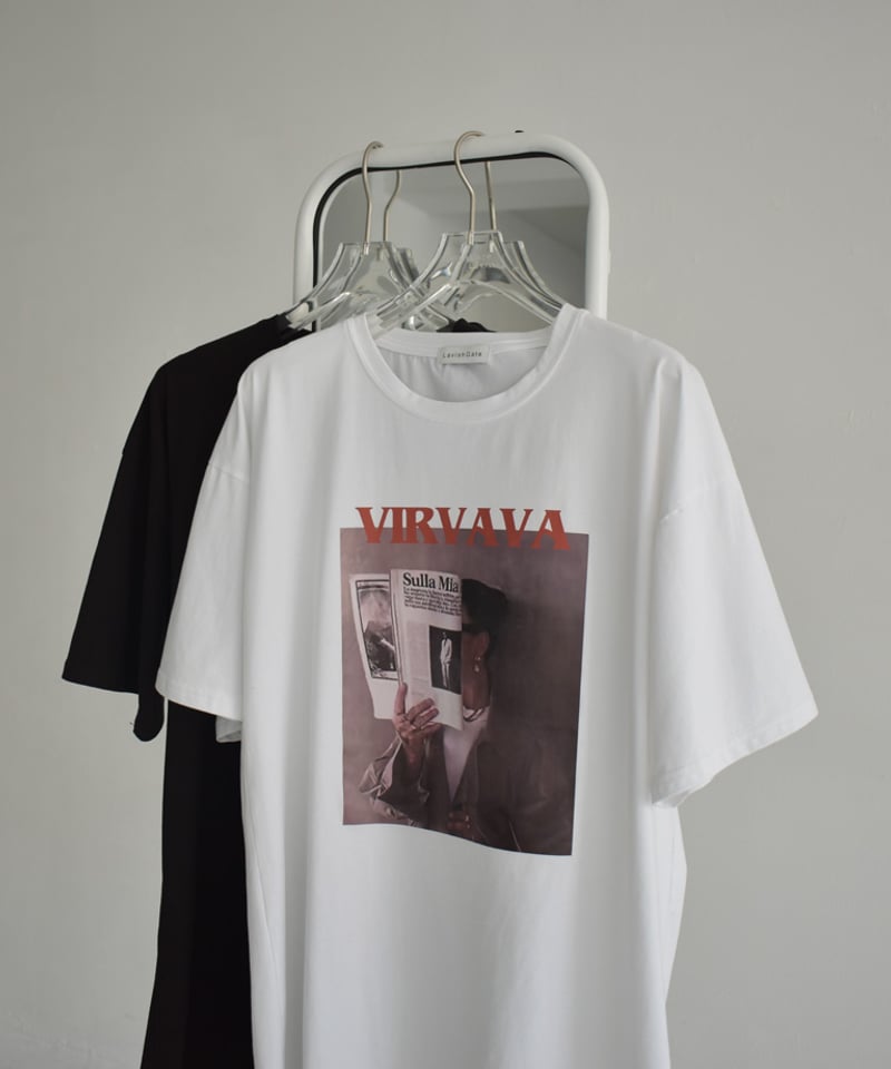 nh-tops-02532 フォトグラフィック Tee ホワイト ブラック | L a v i