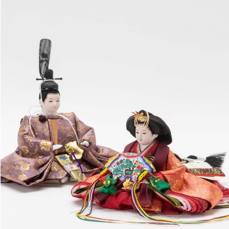 京十一番親王収納飾「牡丹唐草文錦：薄紫」 | 桂雛／小佐畑人形店