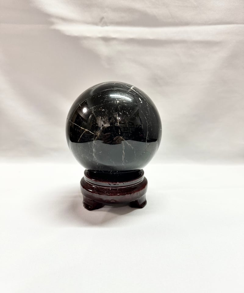 モリオン（黒水晶）丸玉 置き石 台座付き 直径10.6cm | うさぎ屋