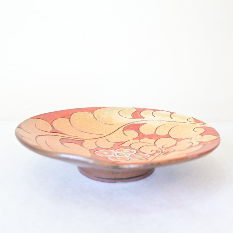 沖縄の器・やちむん・壺屋焼】 國場陶芸 赤絵 8寸皿 C | 沖縄のうつわ