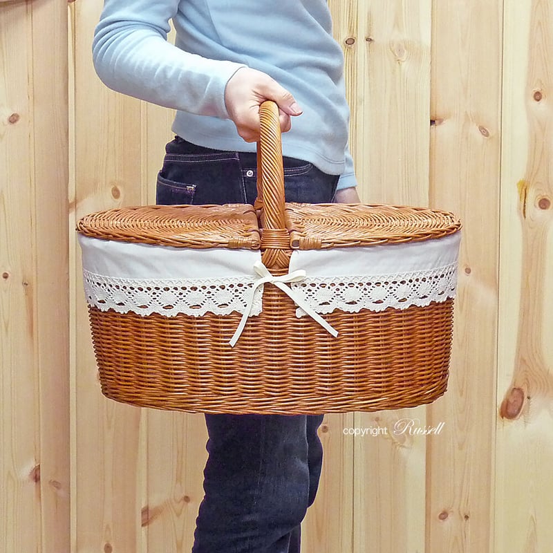 品番WF621-NA 布付き籐かごバスケット ピクニックバスケット