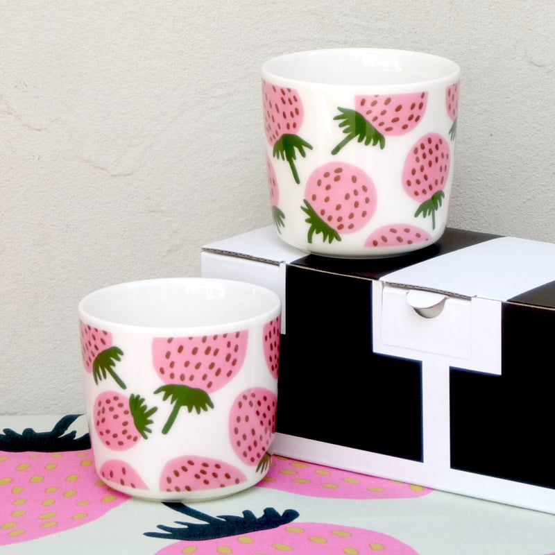 マリメッコ marimekko ＜Mansikka＞コーヒーカップ2個セット（ピンク