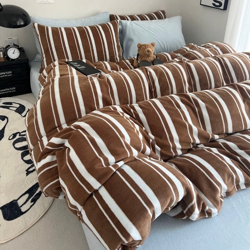 ブラウン ブルー マルチ ストライプ 冬用 布団カバーセット 全3種 | 70PARK