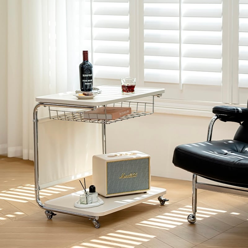 キャスター付き コの字 ポケット 収納 二段 サイドテーブル 全2色