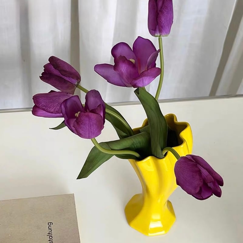 イエロー トランペット型 セラミック フラワーベース 花瓶 | 70PARK