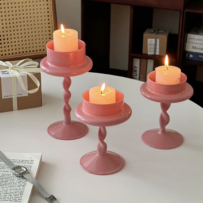 2way ピンク ツイスト キャンドルホルダー 全2サイズ | 70PARK