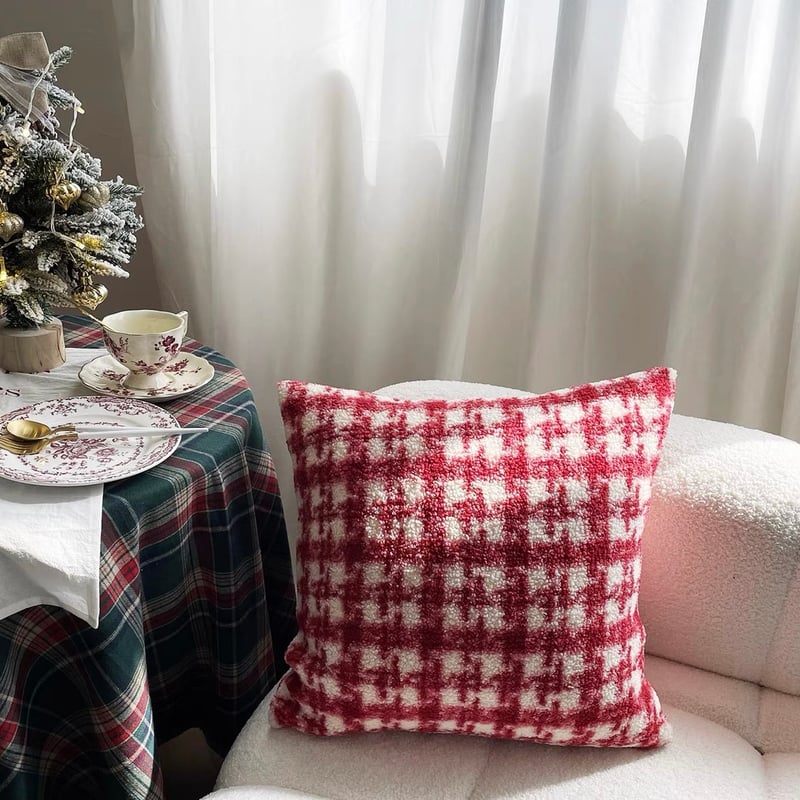 レッド チェック柄 ボア クッションカバー 45×45 | 70PARK