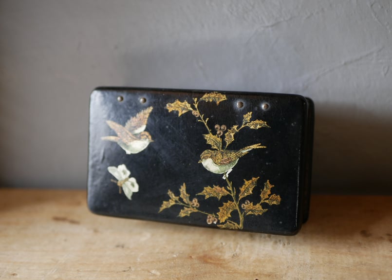 ナポレオン三世時代 鳥とヒイラギ パピエマシェ フランスアンティーク