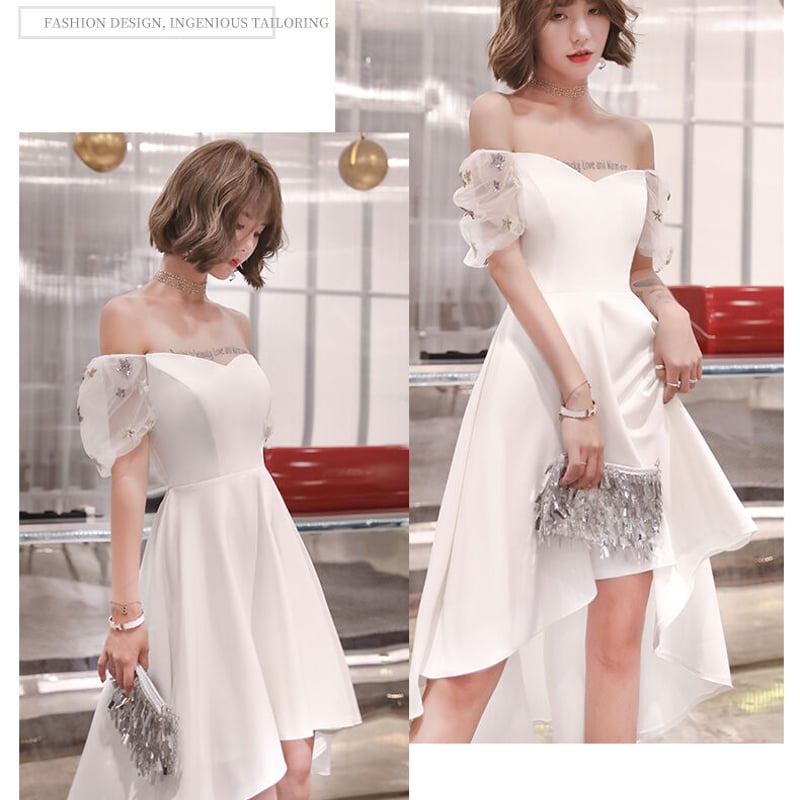 大人気上昇 ミニドレス ホワイト フィッシュテール 2次会 音楽会 抜群