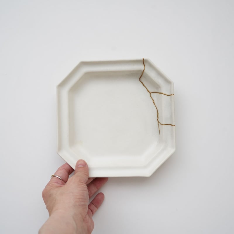金継ぎ / 山本拓也・八角皿 S / 白マット | 黄魚オンラインショップ