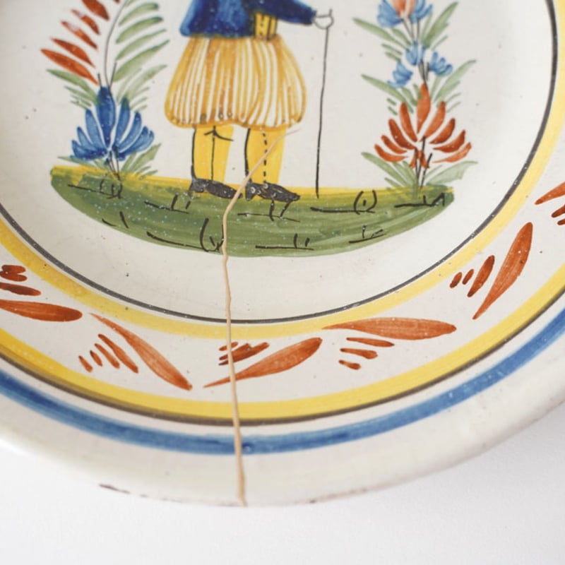 白漆継ぎ / フランス・アンティーク・カンペール焼き（白漆継ぎ） | 黄