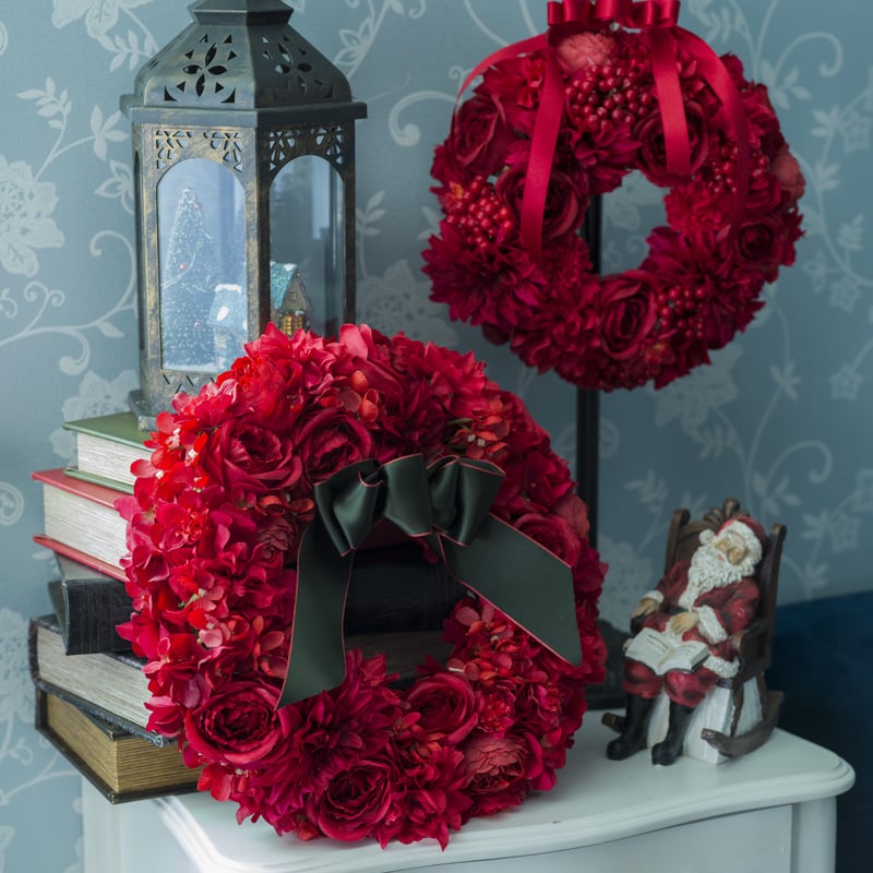 真っ赤なサンタクロースのクリスマスリース (Lサイズ:35cm, Mサイズ