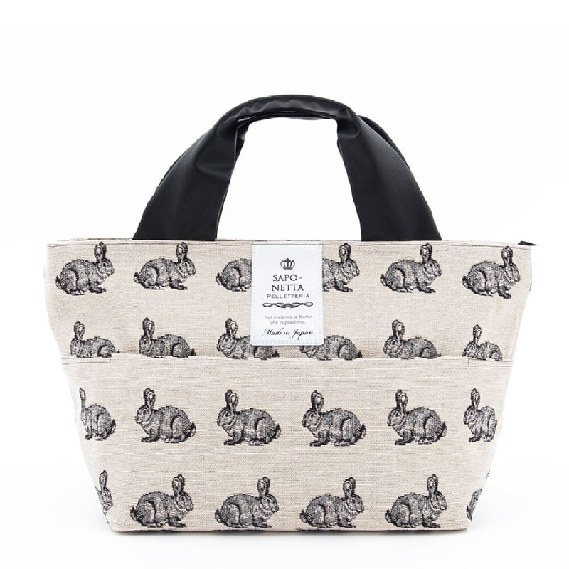 ハンドルがポイントファスナー開閉のトートバッグ ウサギ柄 | バッグ