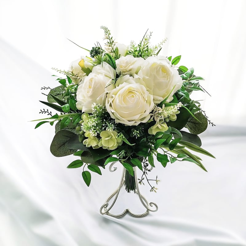 生花に見える】白 薔薇 グリーン ウェディングブーケ 造花ブーケ