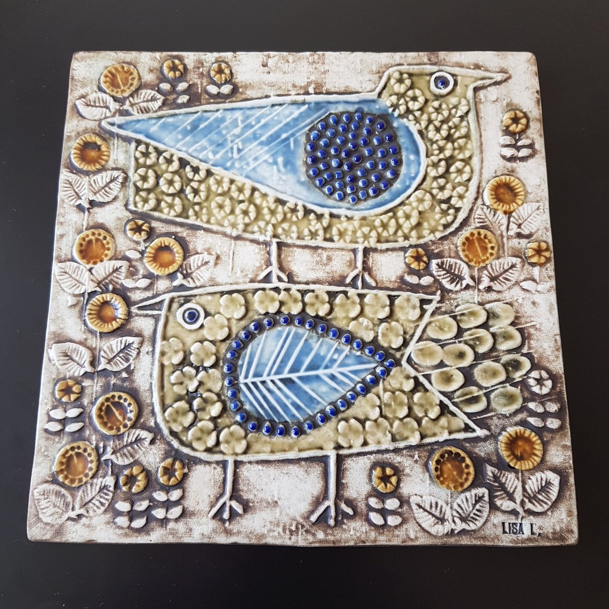 Lisa Larson/リサ・ラーソン】 陶板 UNIKシリーズ 鳥 《Gustavsbe