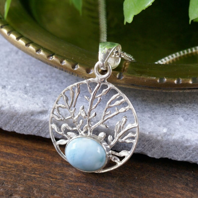 ブルー ラリマー ペンダントトップ ツリー・オブ・ライフ（生命の樹