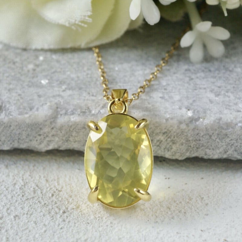 Handmade】濃いめ発色 レモンクォーツ ペンダントトップ 18kゴールド