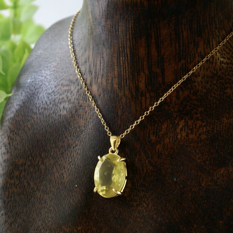 Handmade】濃いめ発色 レモンクォーツ ペンダントトップ 18kゴールド