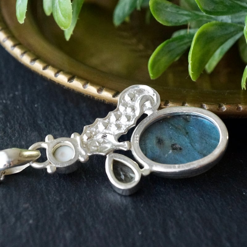 ラブラドライト/シトリン タツノオトシゴ ペンダントトップ シルバー