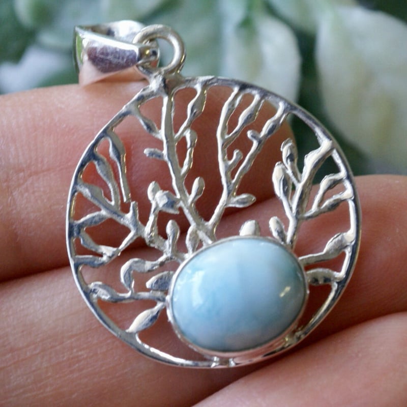 ブルー ラリマー ペンダントトップ ツリー・オブ・ライフ（生命の樹