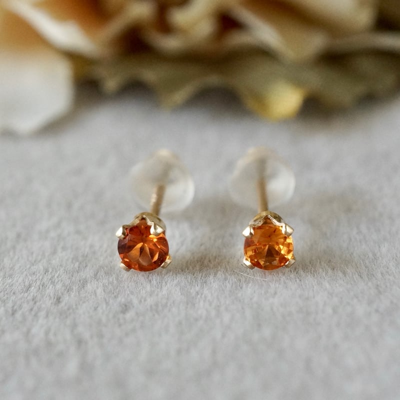 Handmade】スペサルタイトガーネット スタッドピアス 14kゴールド