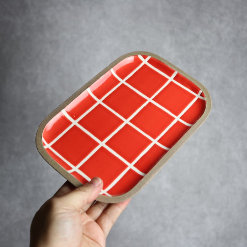 長角皿中 タイル 赤 やちむん 陶器 一翠窯:7021002 | MADE IN OKINAW