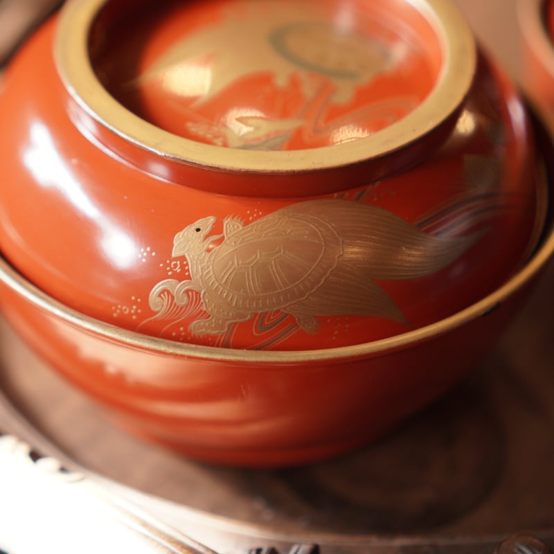 漆器椀 蓋付き 朱塗り 金蒔絵 漆器 吸物椀 金 汁椀 明治 和食器