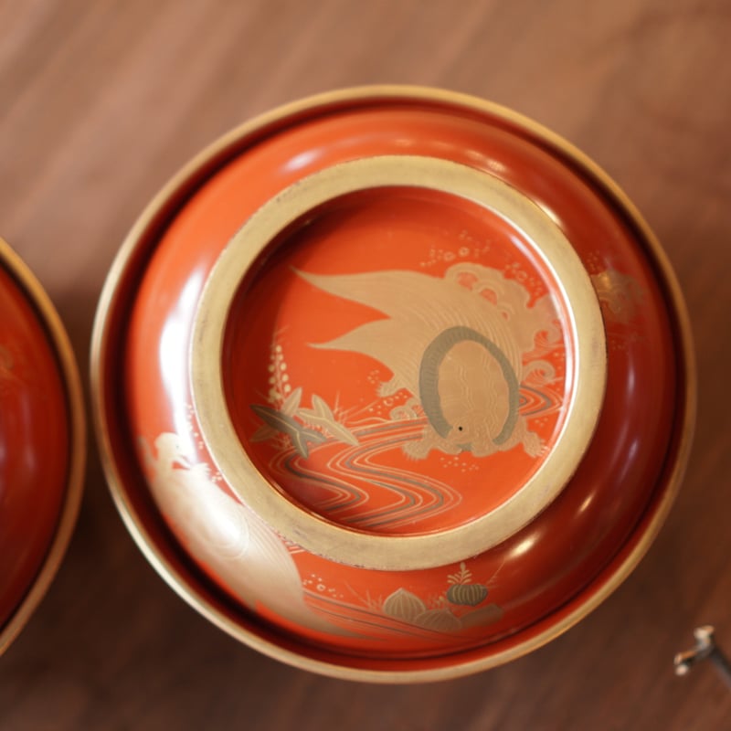 漆器椀 蓋付き 朱塗り 金蒔絵 漆器 吸物椀 金 汁椀 明治 和食器