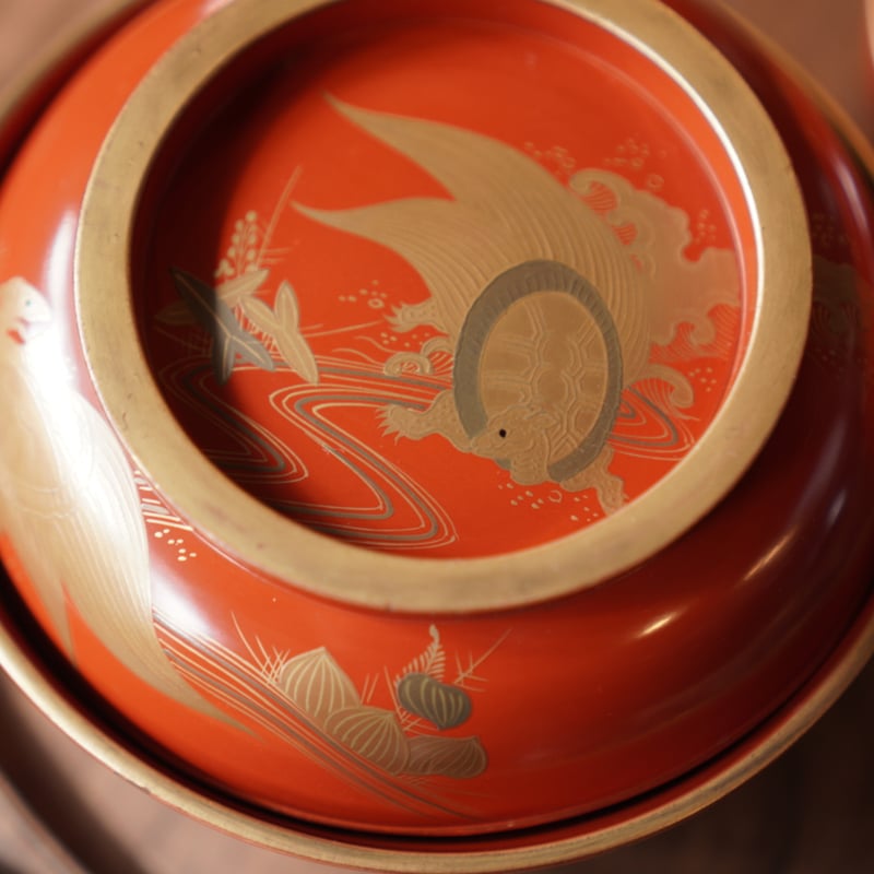 漆器椀 蓋付き 朱塗り 金蒔絵 漆器 吸物椀 金 汁椀 明治 和食器
