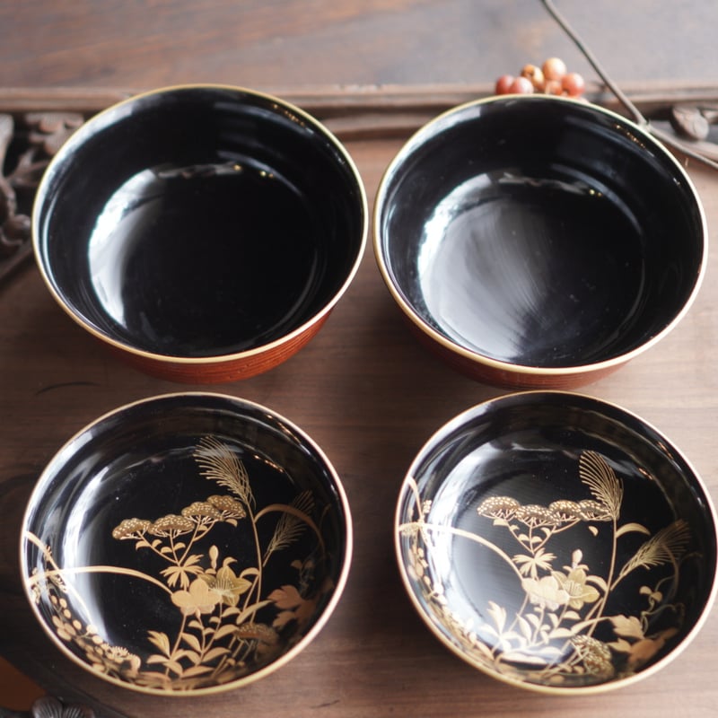 漆器椀 蓋付き 漆器 吸物椀 金 蒔絵 汁椀 明治 和食器 アンティーク