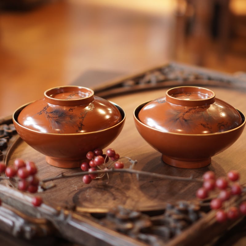 漆器椀 蓋付き 朱塗り 漆器 吸物椀 汁椀 骨董 和食器 アンティーク