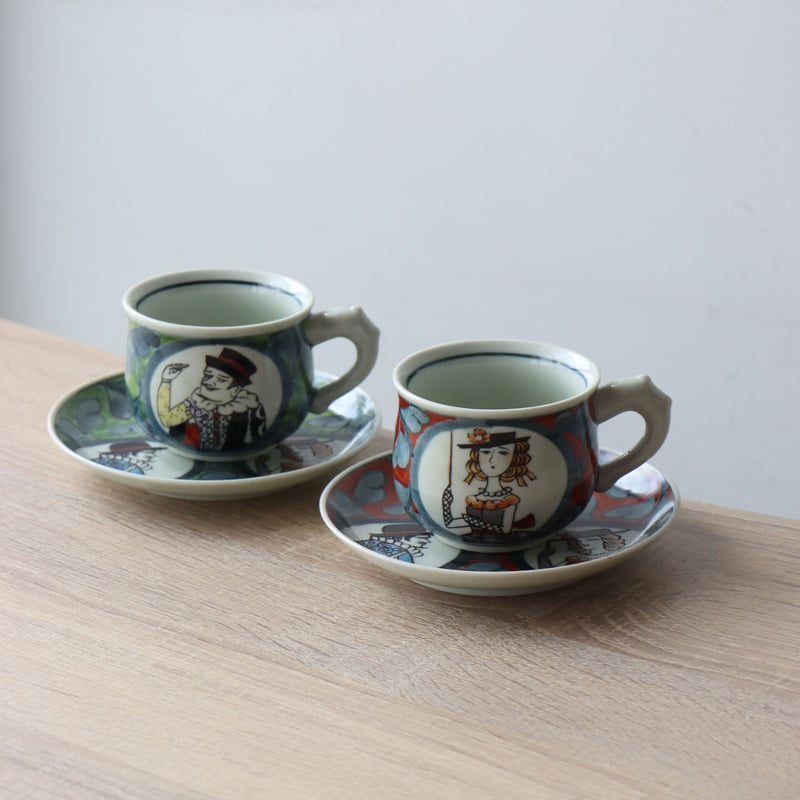 錦南蛮コーヒー碗皿 赤/緑 | 和食器通販 有田焼 山忠｜おしゃれで