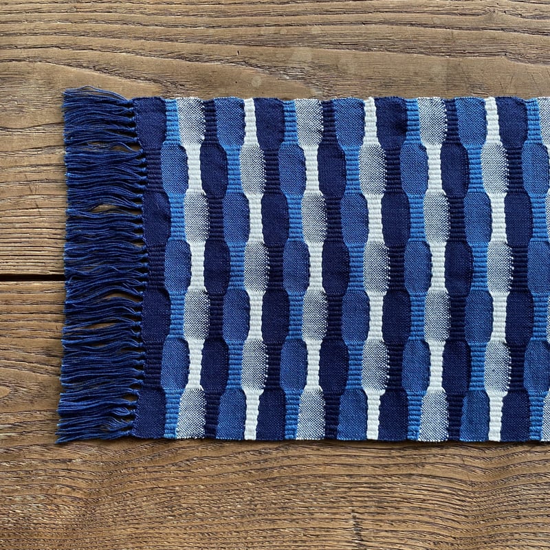 藍染 市松織 テーブルランナー(約22㎝×70㎝) 3色 紺×納戸×白 （b-5-7