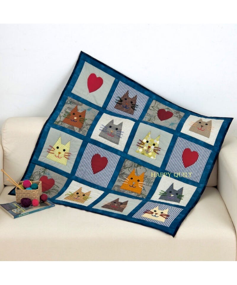 444.【キット】ネコとハートのタペストリー | 「ハッピーキルト」