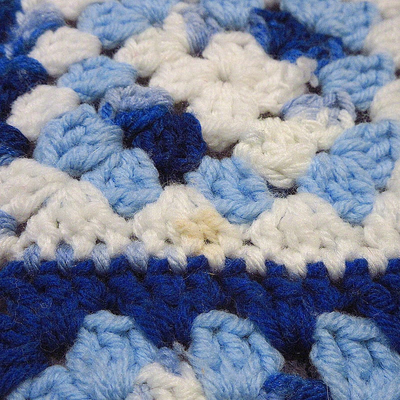 ビンテージ○かぎ針編みブランケット青size約189cm×約127cm○230109i8