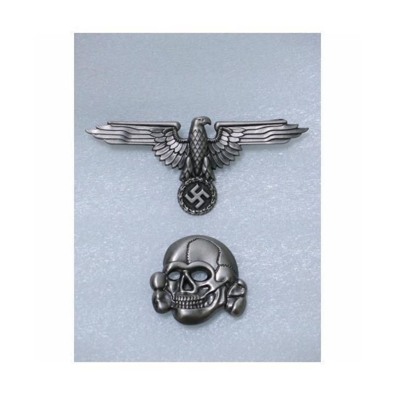WW2 ナチスドイツ軍 SS制帽用帽章 シルバー・ブラック 鷲・髑髏セット