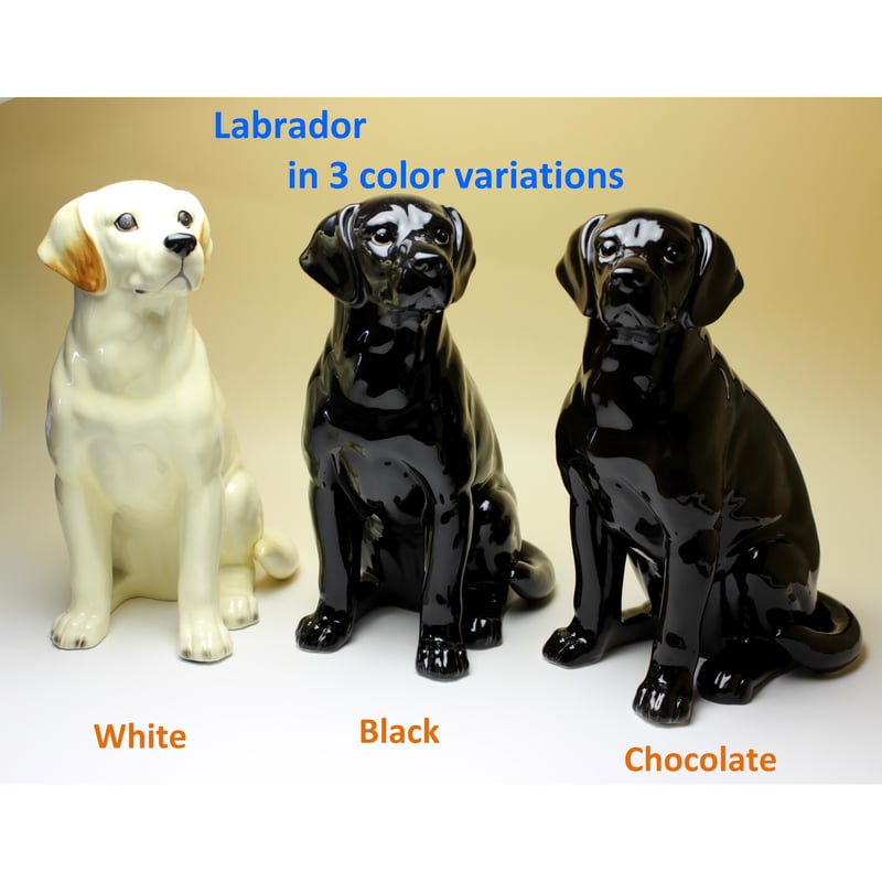 陶器犬置物 ブラック・ラブラドルレトリバー おすわり 大 | Haniibaaz